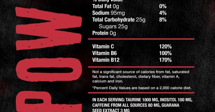 Nutrition facts on four loko